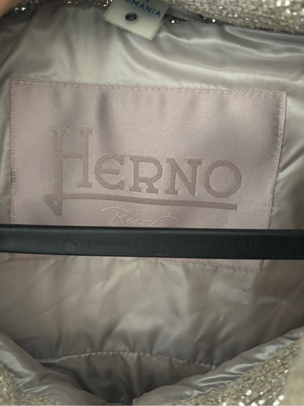 Authentic Herno Resort Shimmering Lurex Flared Puffer Jacket Taupe - Picture 3 of 7